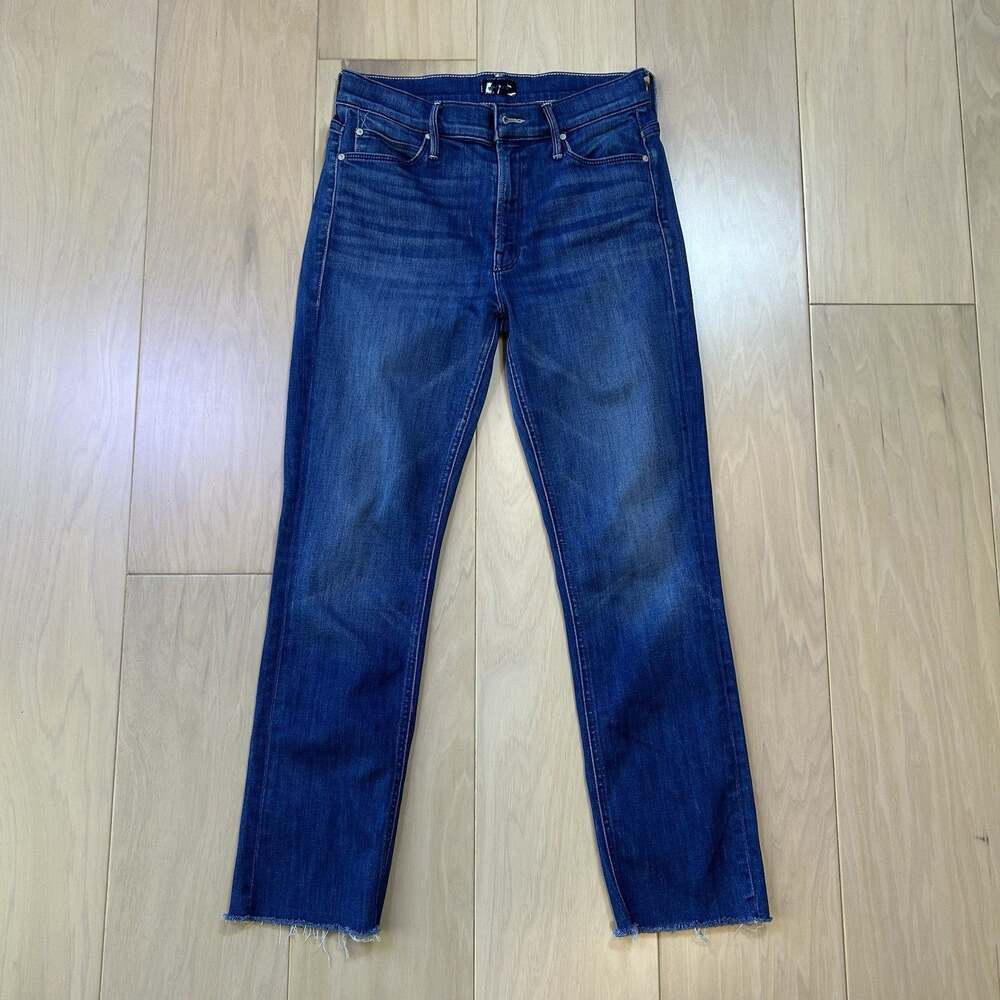 Mother The Mid Rise Dazzler Crop Fray In Squeeze It Blue Jeans Women’s 27